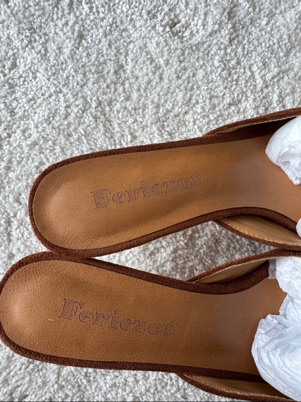 Fericzot Pointed Toe Brown Suede Mules with Buckle - Picture 5 of 5